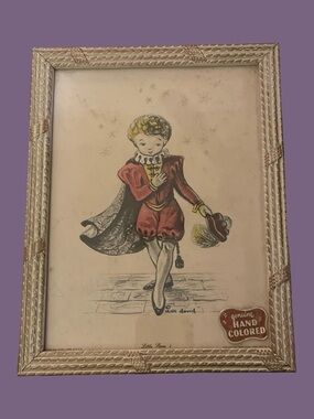 VTG Stan David Framed Hand Colored Print “Little Stars” 7x9” w/Foil Sticker